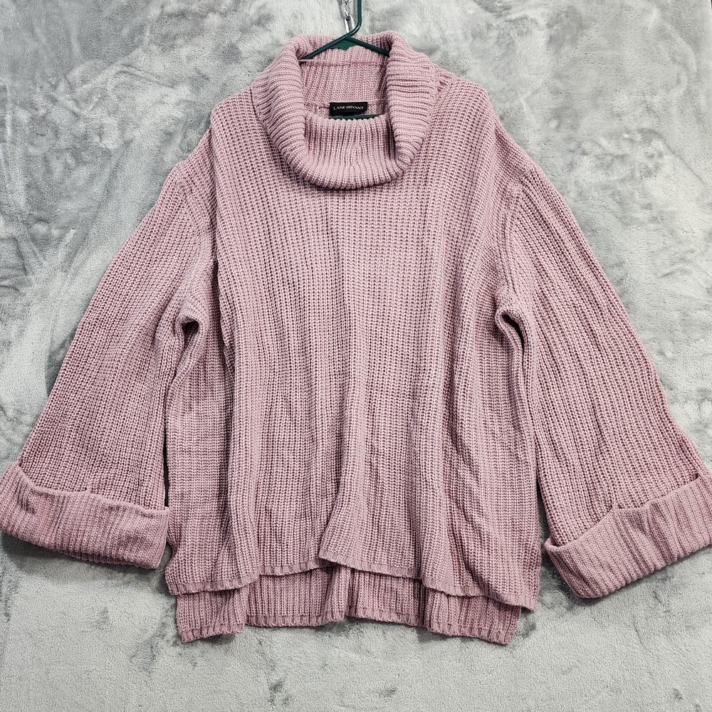 Lane Bryant Sweater Womens 26/28 Lavender‎ Cowl Neck Bell Sleeve Chunky Pullover
